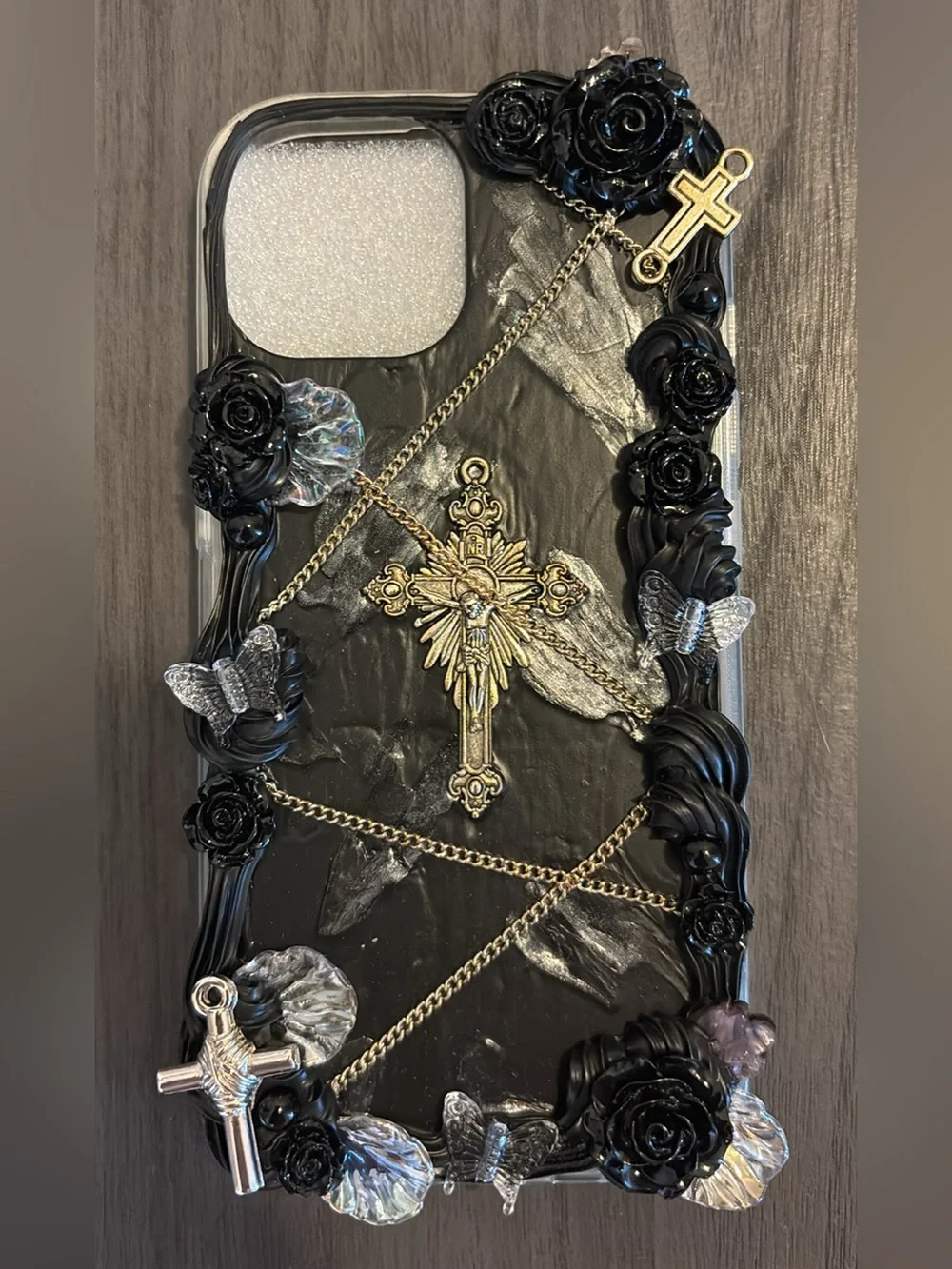 Handmade Black Gothic 3D Rosette Cross iPhone Case